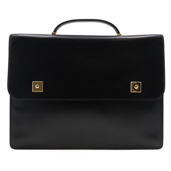 HERMES Danube 38 Briefcase Black / Gold Hardware Calfskin mens - Picture 1 of 9